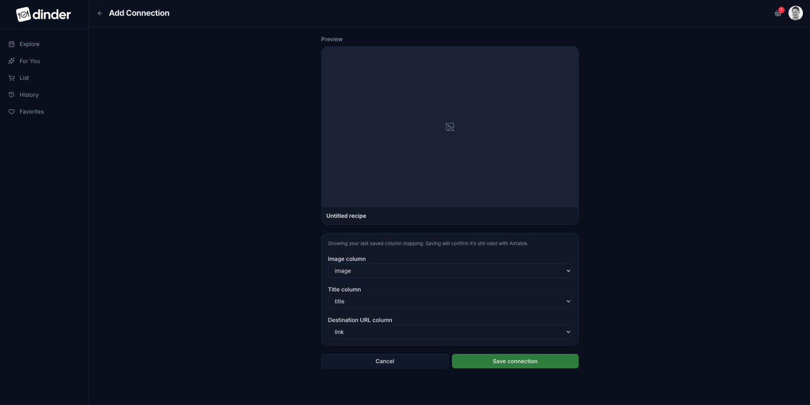 The Airtable column mapping screen