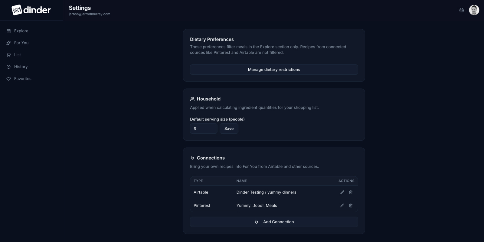 Connected sources in Settings