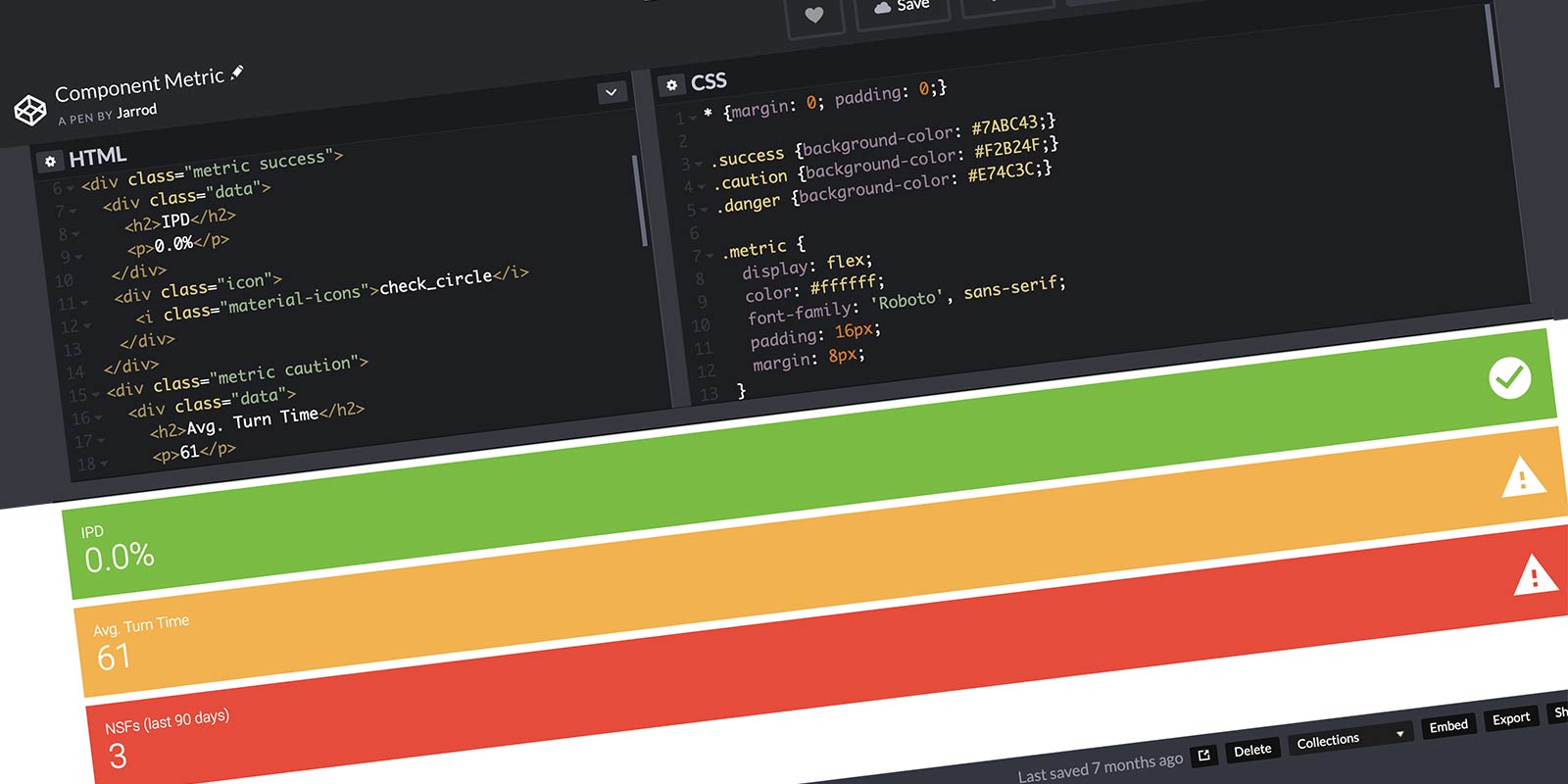The CodePen version of the missing Component